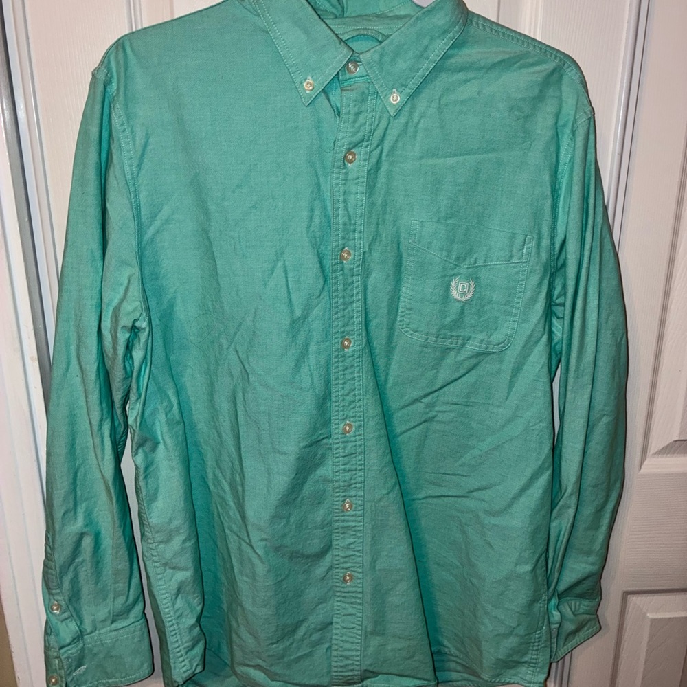 Chaps Green Casual Button Down Shirt Classic Cotton Blend